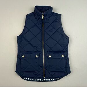 J. Crew‎ Navy Quilted Vest Women's Size XS Zip Front Patch Pockets Plaid Lining